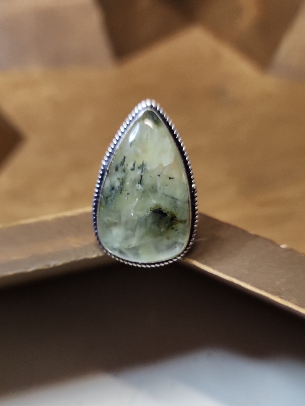 Handmade Green Prehnite Teardrop Ring - Unbranded
